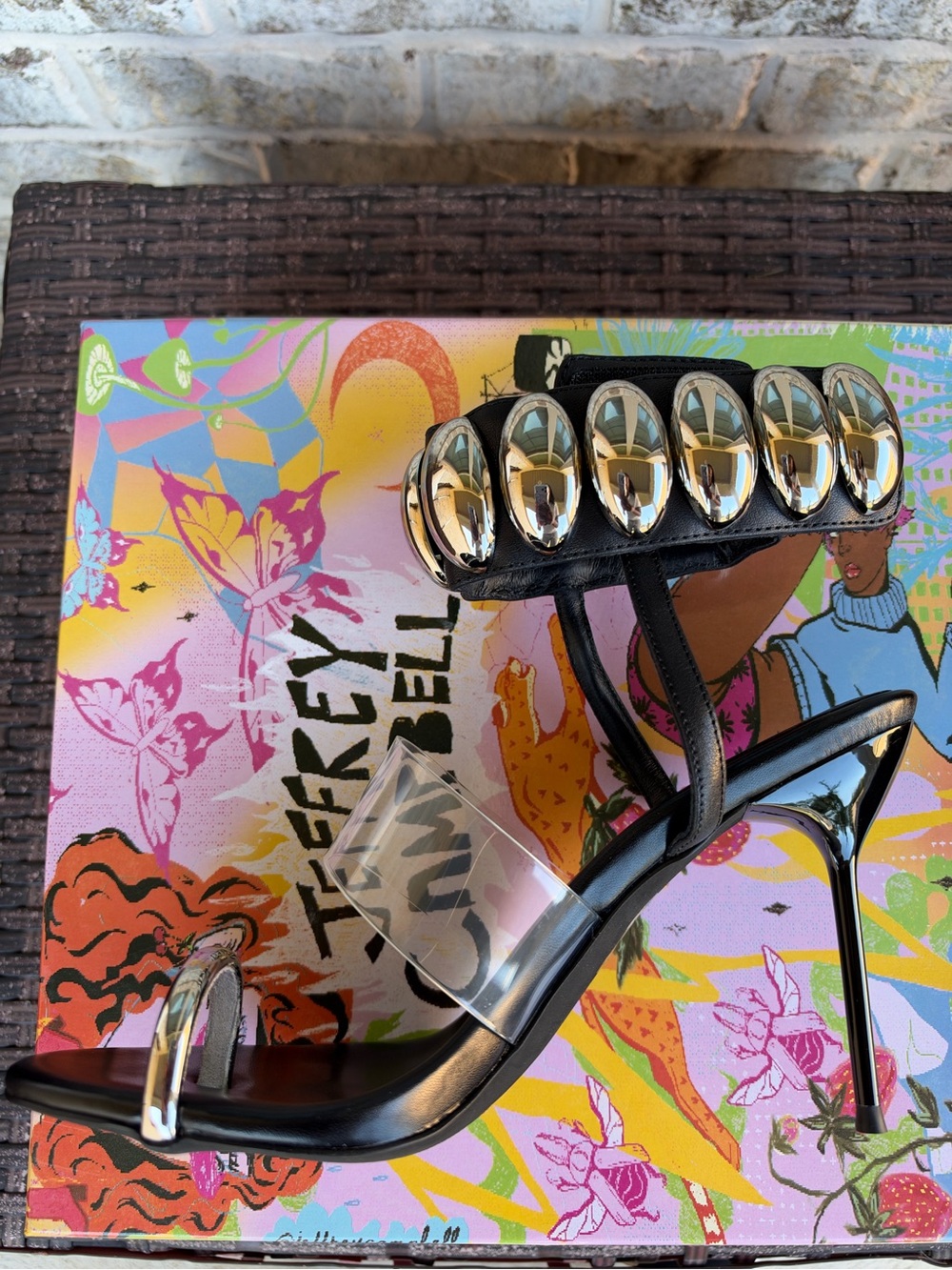 Jeffrey Campbell Black Embellished Clear-Strap Stiletto Sandals Occasion size 9